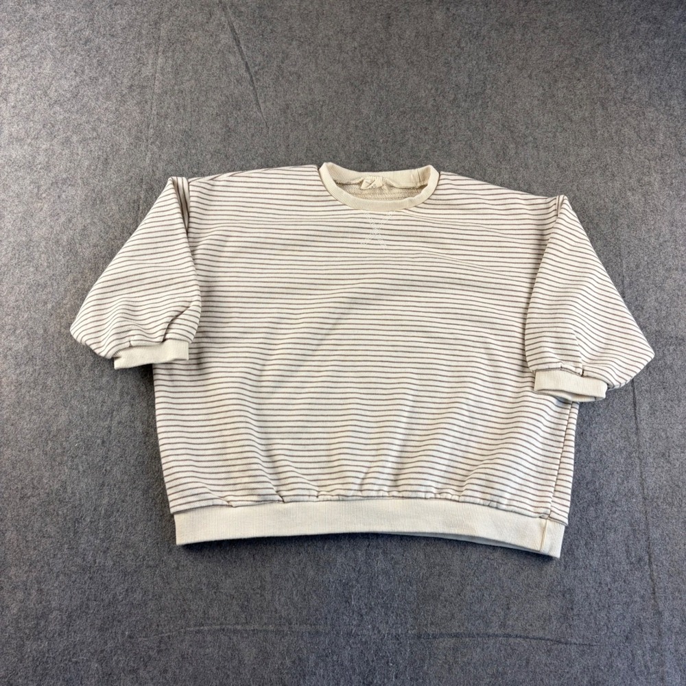 Minibonbon Kids Crewneck Sweatshirt Large Cream Brown Striped Pullover Korea